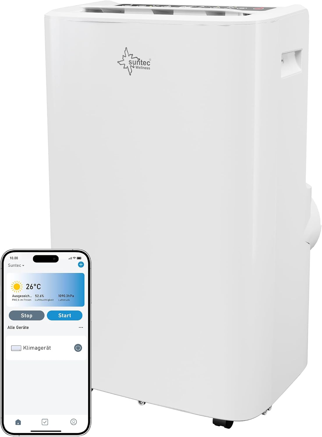 Suntec Wellness Klimaanlage, Weiß, Mobiles Klimagerät Coolfixx 16000 BTU APP, mobil und leise mit Smart App Steuerung
