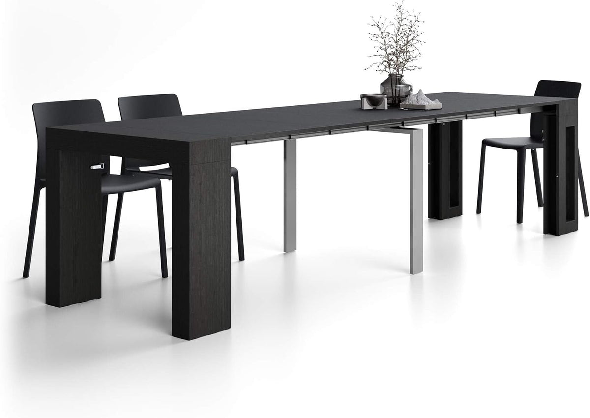MOBILI FIVER Konsolentische, Schwarz, Evolution, ausziehbarer Konsolentisch mit Halterung für, 45(305) x90 cm, Esche