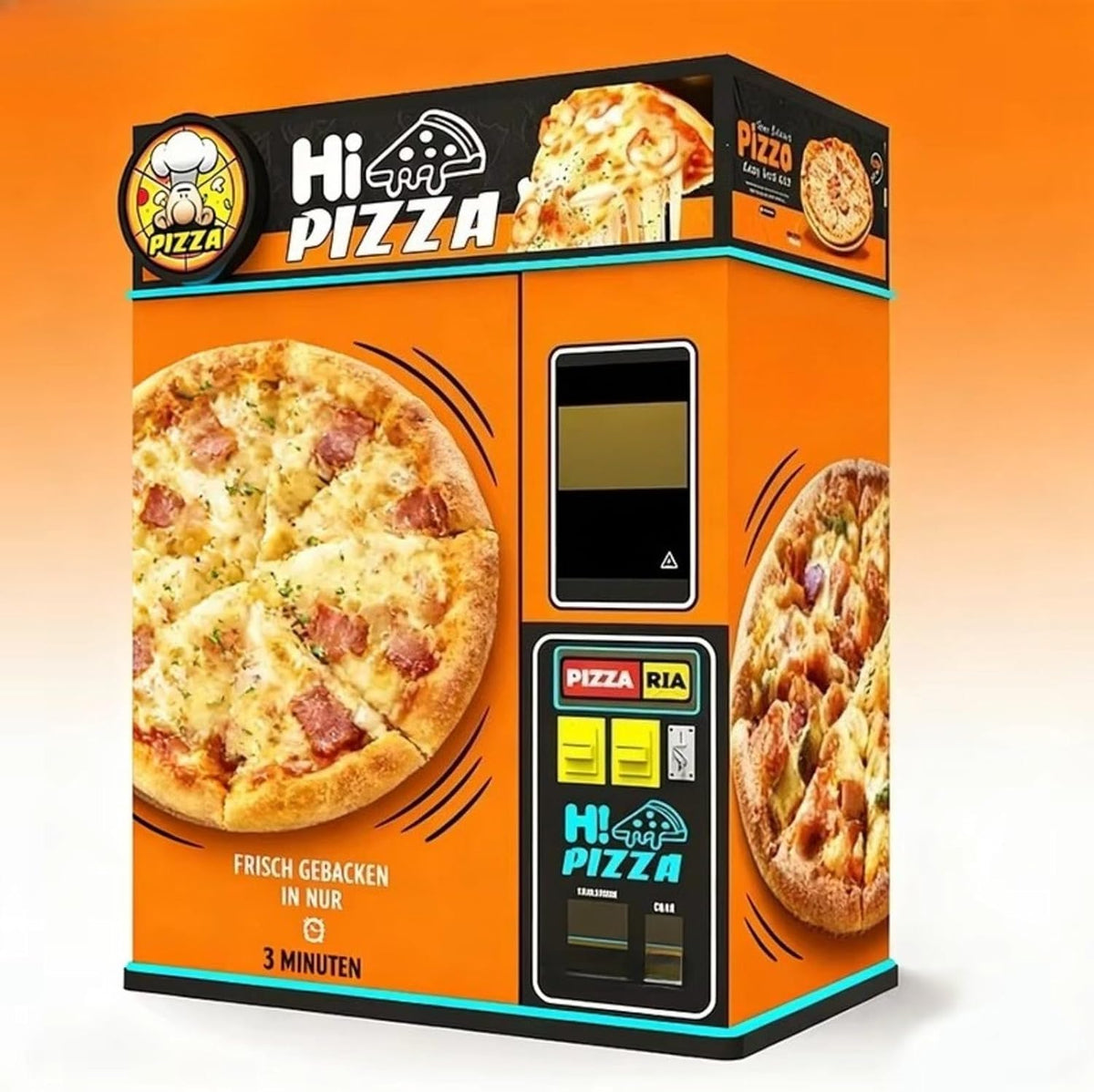Automatischer Backofen, Schwarz/Silber, Pizzaautomat Frische Pizzakiosk mit eingebautem und, Einzelhandelsgeschäfte