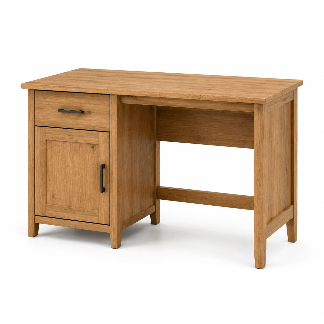 Schreibtisch mit Schublade und Schrankfach, Eichefarben/Schwarz, 120 × 50 × 75 cm, Landhausstil