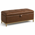 Gepolsterte Sitzbank mit Stauraum, 110 × 40 × 45 cm, braunes Kunstleder, goldfarbenes Metallgestell