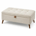 Gepolsterte Sitzbank mit Stauraum und Bouclé-Bezug, Creme/Braun, 100 × 45 × 47 cm