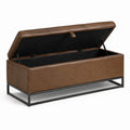 Sitzbank mit Stauraum, 120 × 40 × 48 cm, Braun/Schwarz, Lederoptik mit Metallgestell