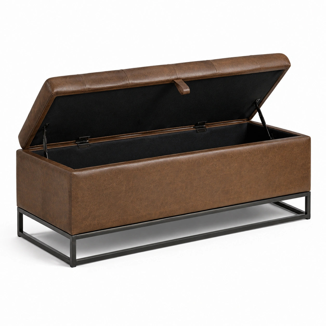 Sitzbank mit Stauraum, 120 × 40 × 48 cm, Braun/Schwarz, Lederoptik mit Metallgestell