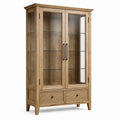 Vitrinenschrank im Landhausstil, Natur, 110 × 40 × 190 cm, mit Glasfront, 3 Einlegeböden und 2 Schubladen