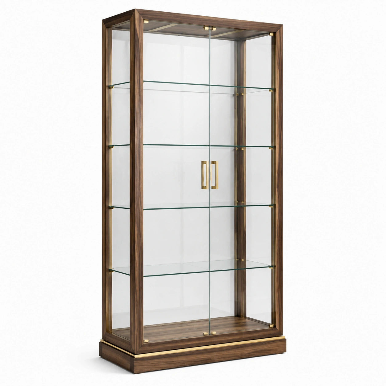 Glasvitrine in Braun/Transparent/Gold, 100 × 40 × 190 cm, mit 2 Türen und 4 Glasböden