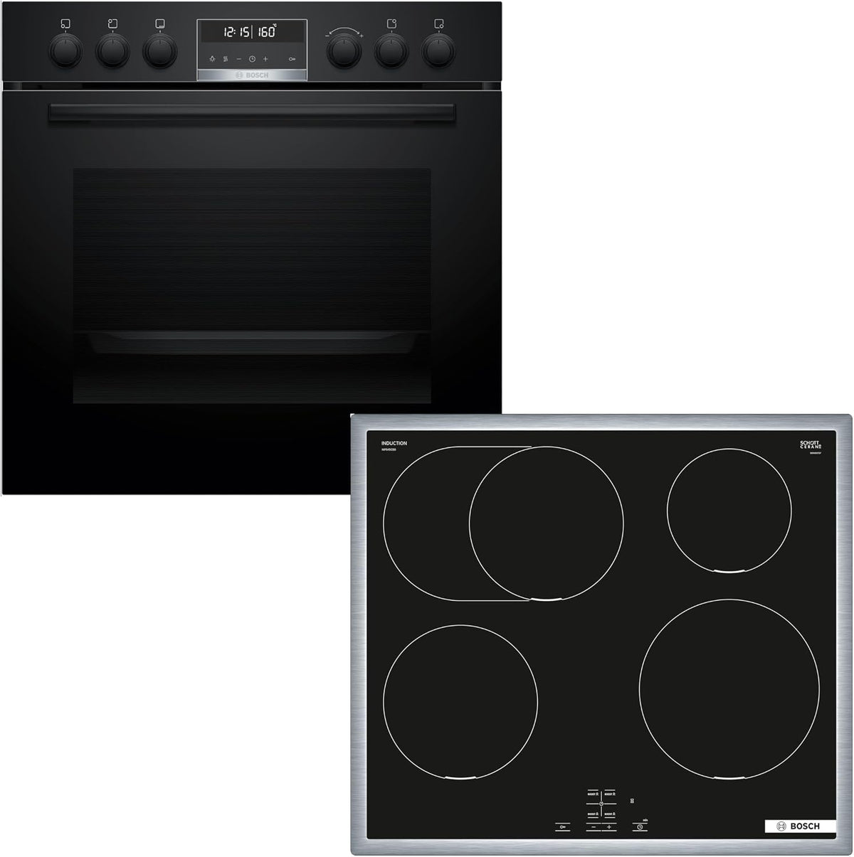 Bosch Kochfeld, 60 cm, Schwarz, Einbauherd-Set HND675LS67, Serie 6 Einbau-Herd mit Pyrolyse-Selbstreinigung