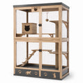 Katzengehege aus Holz und Metall mit Rückzugsbox, 101 × 76 × 180 cm, Natur/Anthrazit