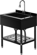 Garvee 1Becken, 65×53×100CM, Schwarz/Silber, Edelstahl Spültisch, freistehend Küchenspüle 1 Becken, Gewerbliche Spülbecken Mit Wasserhahn Kalt
