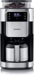 SEVERIN Kaffeemaschine, 1 Liter, 1000 W, Schwarz, Filter mit Edelstahl-Mahlwerk und Thermokanne, feinste Mahlung und individuell auswählbarer Mahlgrad