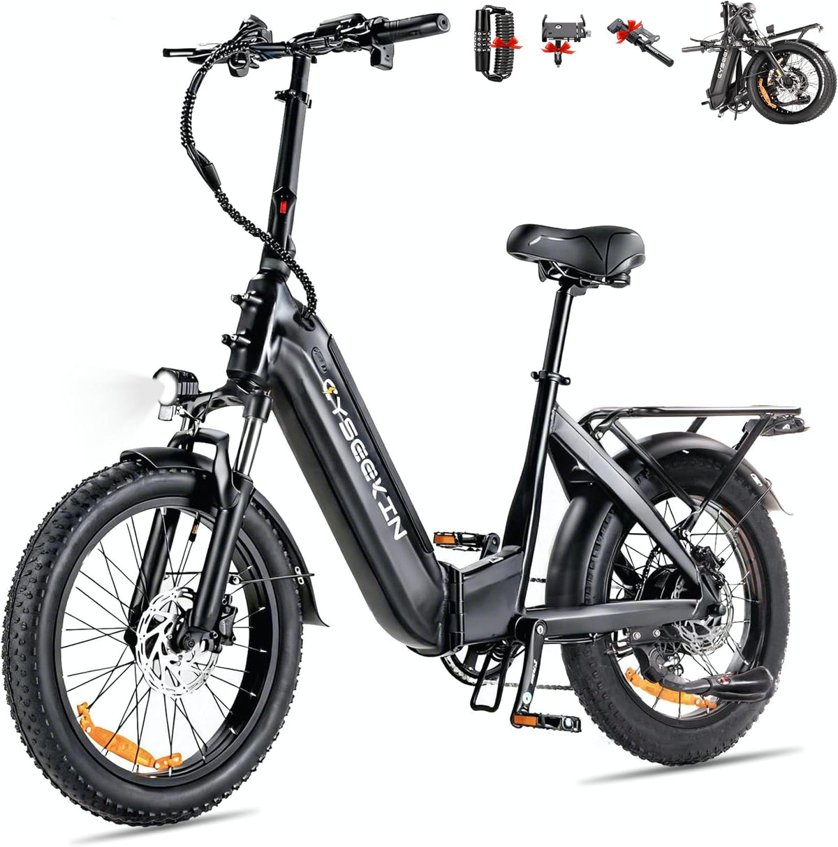 Cyseekin Fahrrad, 15.6 Ah, 250 W, 48 V, Schwarz, Bike, C20 E Bike Klapprad, 20x3.0 Fatbike mit Hydraulische Bremsen