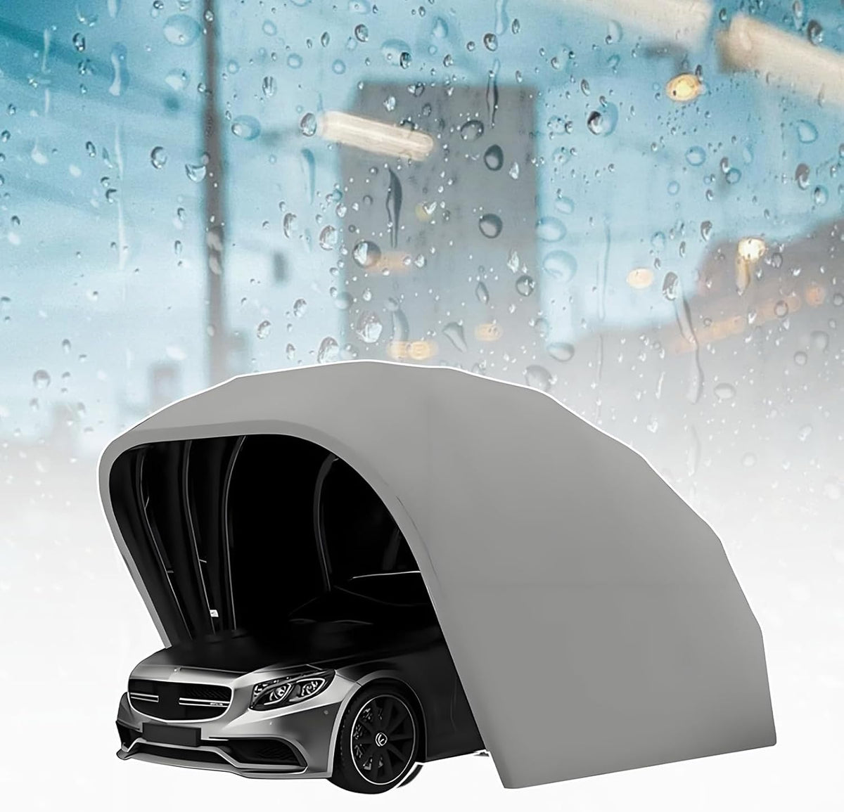 ACEMIC Markise, 2.45 m, 2.3 m, grau, Allwetterfester Auto-, Auto Folding Carport, Outdoor Parkplatz Schuppen Sonnenschutz