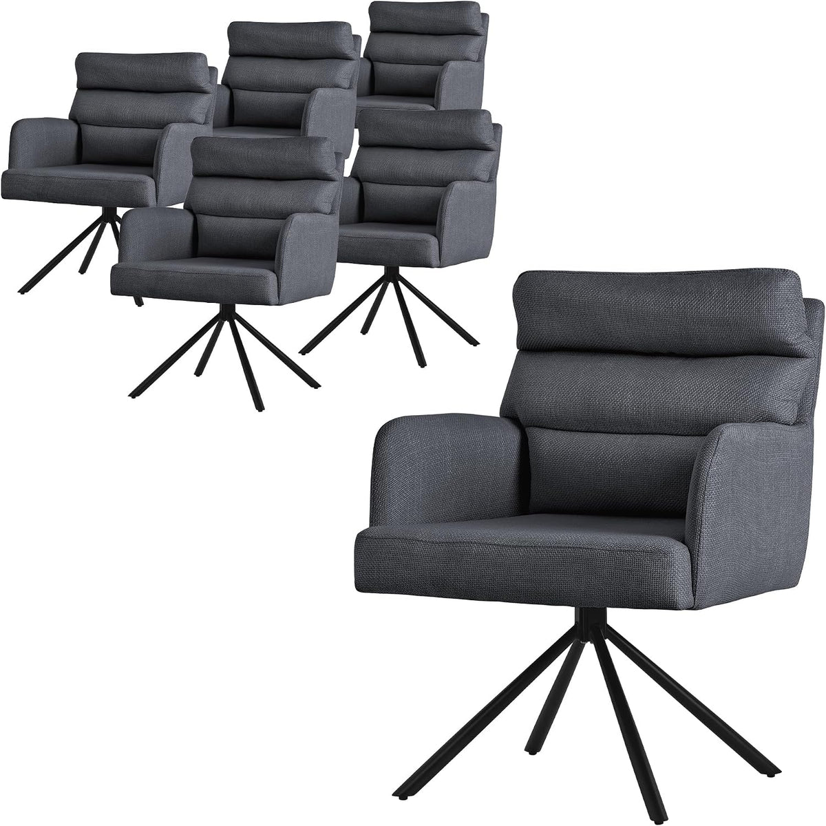 ML DESIGN modern living Esszimmerstühle, Anthrazit, ML- drehbar 6er Set, Wohnzimmerstühle mit Arm- & Rückenlehne