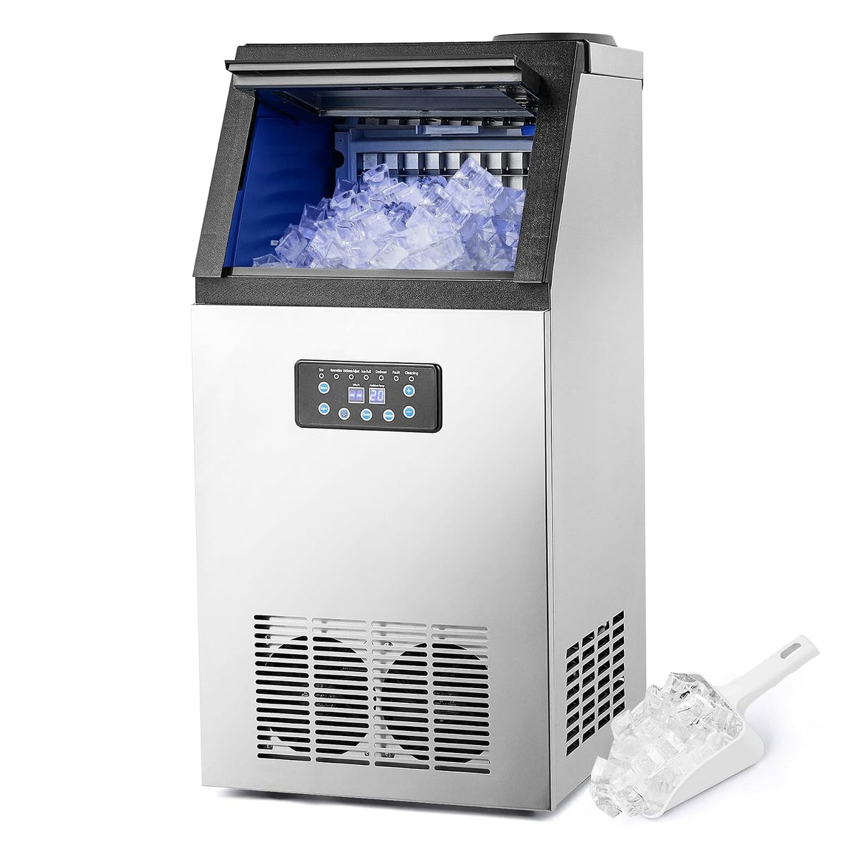 Wilprep Eismaschine, 73 kg, Silber, Kommerzielle Eiswürfelmaschine /24H mit LCD-Bildschirm aus, Restaurant, Café