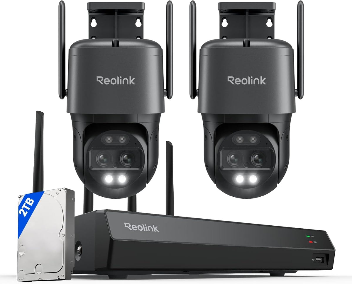 Reolink Überwachungskamera, Schwarz, 4K 8MP Wi-Fi 6 PTZ Aussen WLAN mit Dual-Objektiv, Auto-Tracking-Zoom, 12CH WLAN NVR