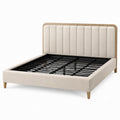 Polsterbett 160 × 200 cm, Beige und Hellbraun, gepolstertes Kopfteil, Metall-Lattenrost