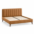 Modernes Polsterbett 160 × 200 cm in Cognacbraun/Dunkelbraun mit Lattenrost und gepolstertem Kopfteil, Gesamtmaß 217 × 174 × 108 cm