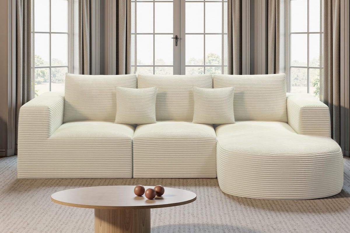Hawthyhome Sofa, 264x177x59 cm, Beige, mit Schlaffunktion rahmenloses Eck L-Form Couch