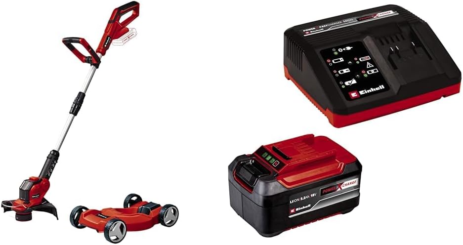 Einhell Rasentrimmer, 5,2 Ah, 18 V, Rot/Schwarz, Akku- GE-CT 18/28 Li TC-Solo Power X-Change & Original, 80 min Ladezeit)