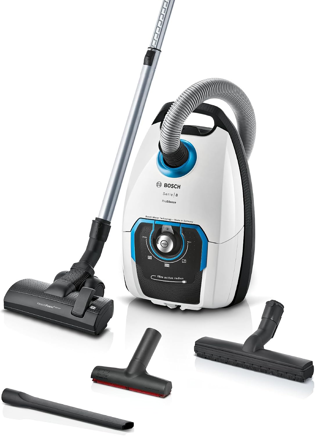 Bosch Staubsauger, 650 W, Weiß, mit Beutel ProSilence Serie 8 BGB75XSIL, Boden, Hygiene-Filter, 10 Jahre Motorgarantie