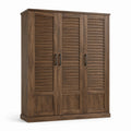 Dreitüriger Kleiderschrank aus Holzwerkstoff mit Lamellenfront, Braun/Schwarz, 150 × 55 × 200 cm