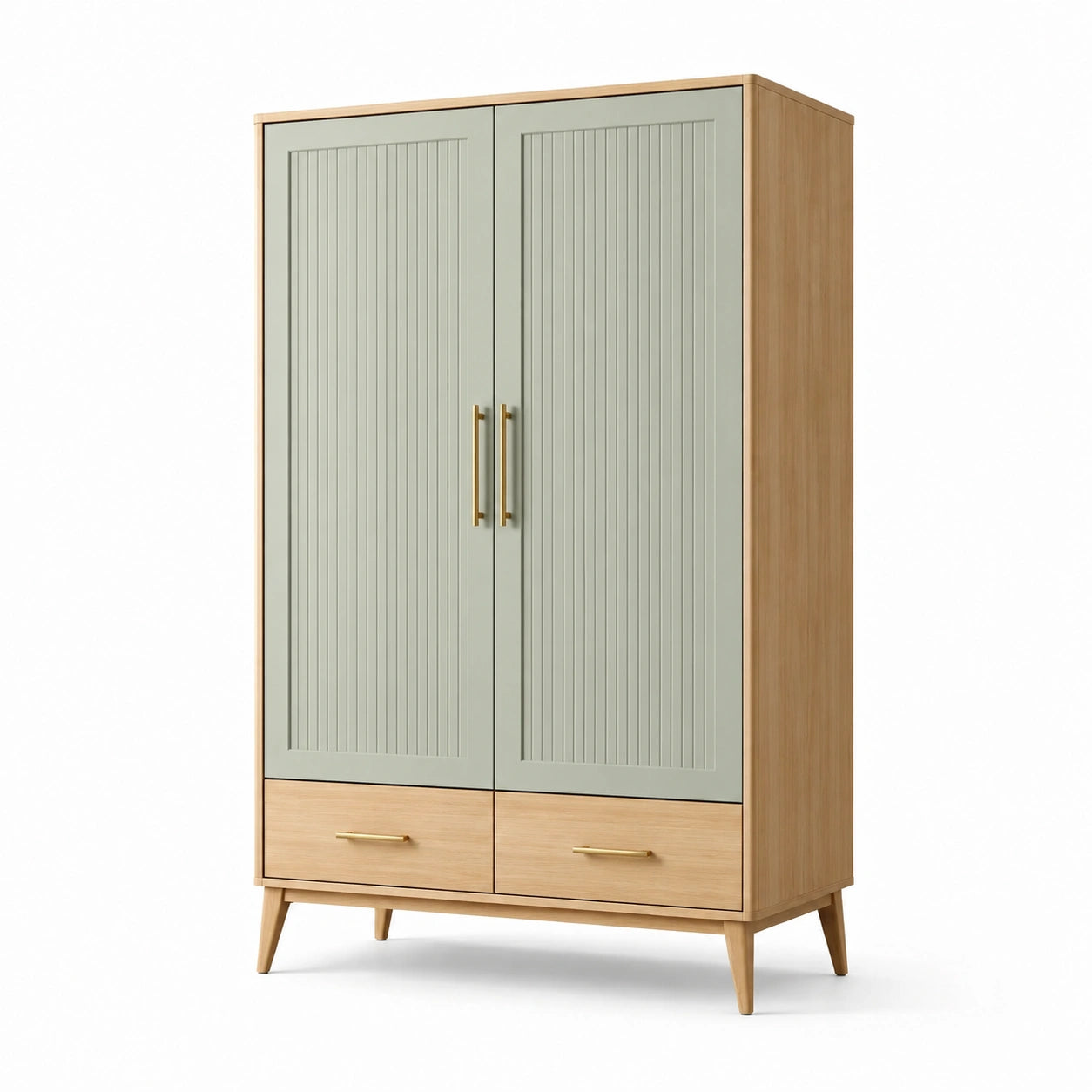 Kleiderschrank aus Holzwerkstoff, 110 × 55 × 190 cm, Salbeigrün und Natur, mit 2 Türen und 2 Schubladen
