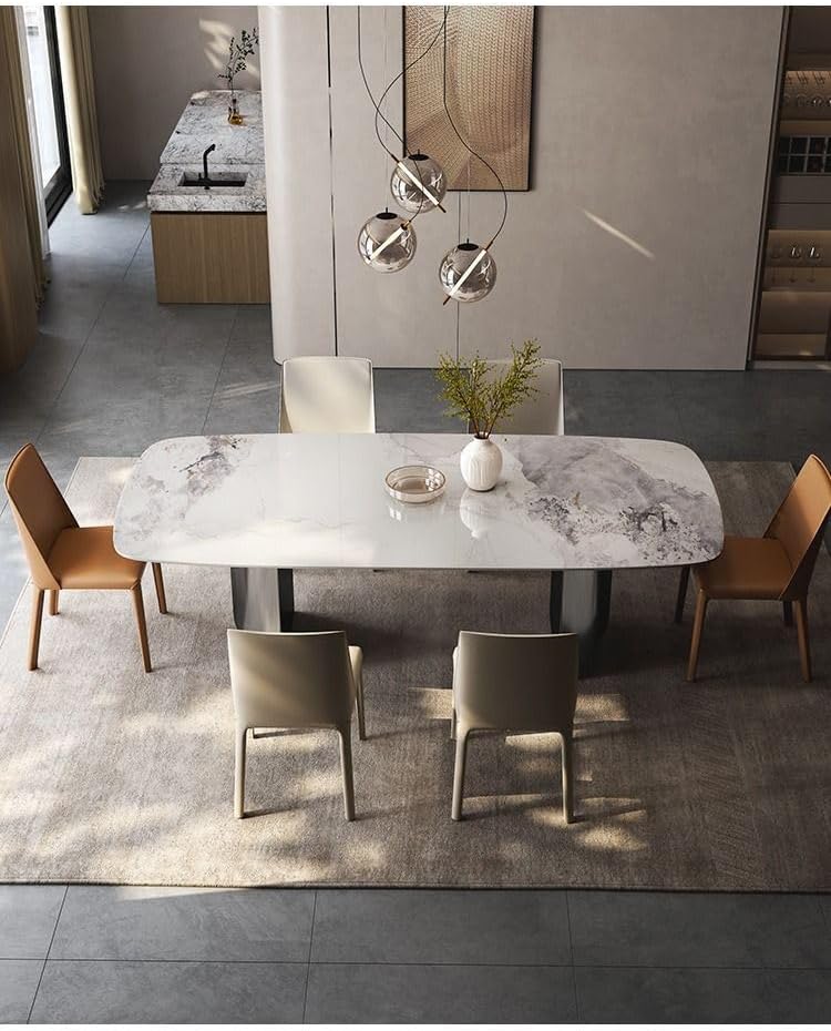 Moderner Esstisch, 180 x 90 x 76 cm, 180 cm, weiß, in Marmor-Optik für 6-8 Personen, glänzender er Sinterste