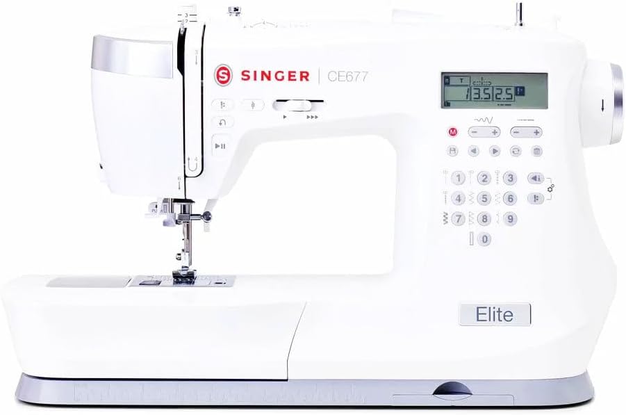Singer Nähmaschinen, Weiß, Elite CE677 Computergesteuerte Touch-Tasten-Nähmaschine, 200 integrierte Stiche, integrierter Nadeleinfädler