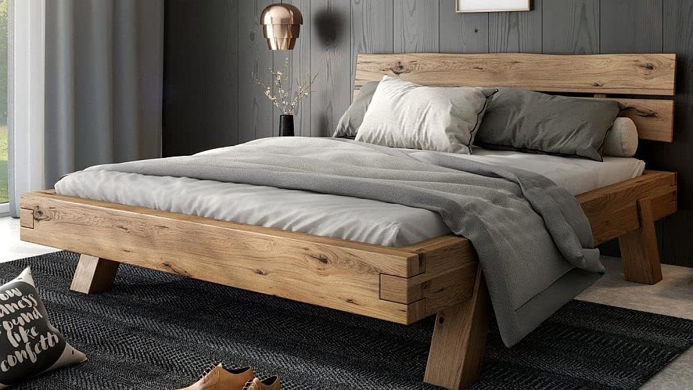 Bett, 140 x 200 cm, Eiche, Generic Futon Balken Rustic- massiv Holz geölt Schlafzimmer