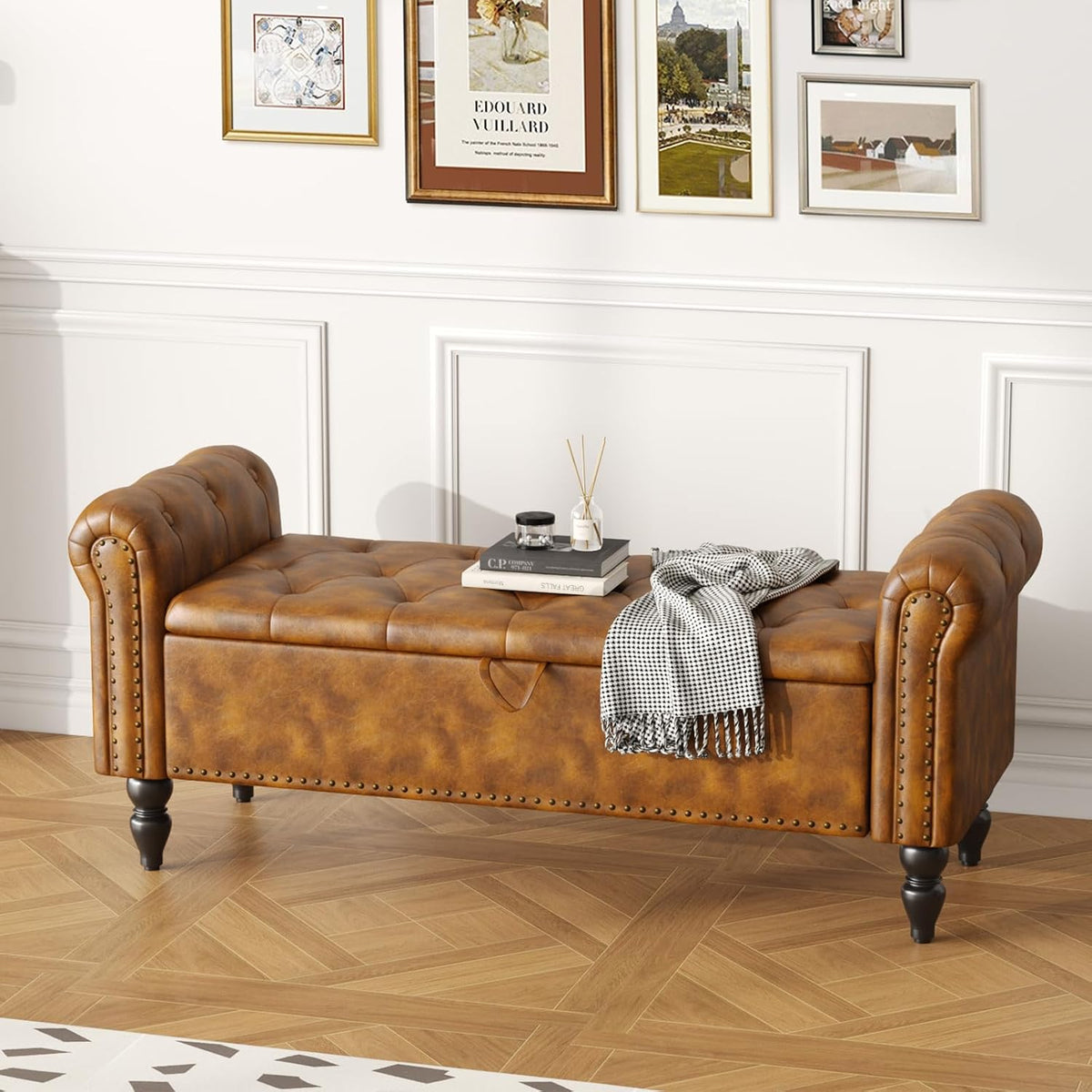 Ckaff Sitzbank, 132 cm, Mehrfarbig, mit Stauraum, Aufbewahrungsbox, Fußbank, Bettbank, Sitztruhe mit Armlehnen aus PU-Kunstleder für Wohnzimmer