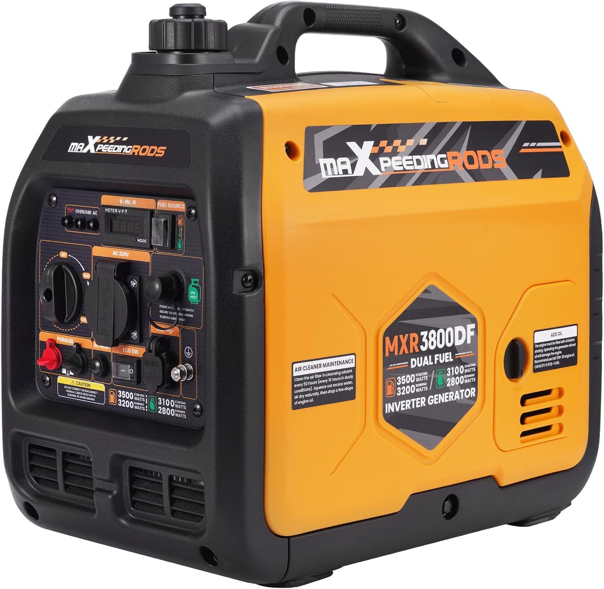 maXpeedingrods Powerstation, 3500 W, 230 V, Schwarz/Orange, LPG/Benzin Inverter Stromgenerator Generator Gas Leise