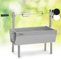 Klarstein Holzkohlegrill, Grau, 2-in-1 Rotisserie Grill mit Motor, Mini-Grill mit Drehspieß, Elektrischer Spießgrill für Hähnchen & Spanferkel