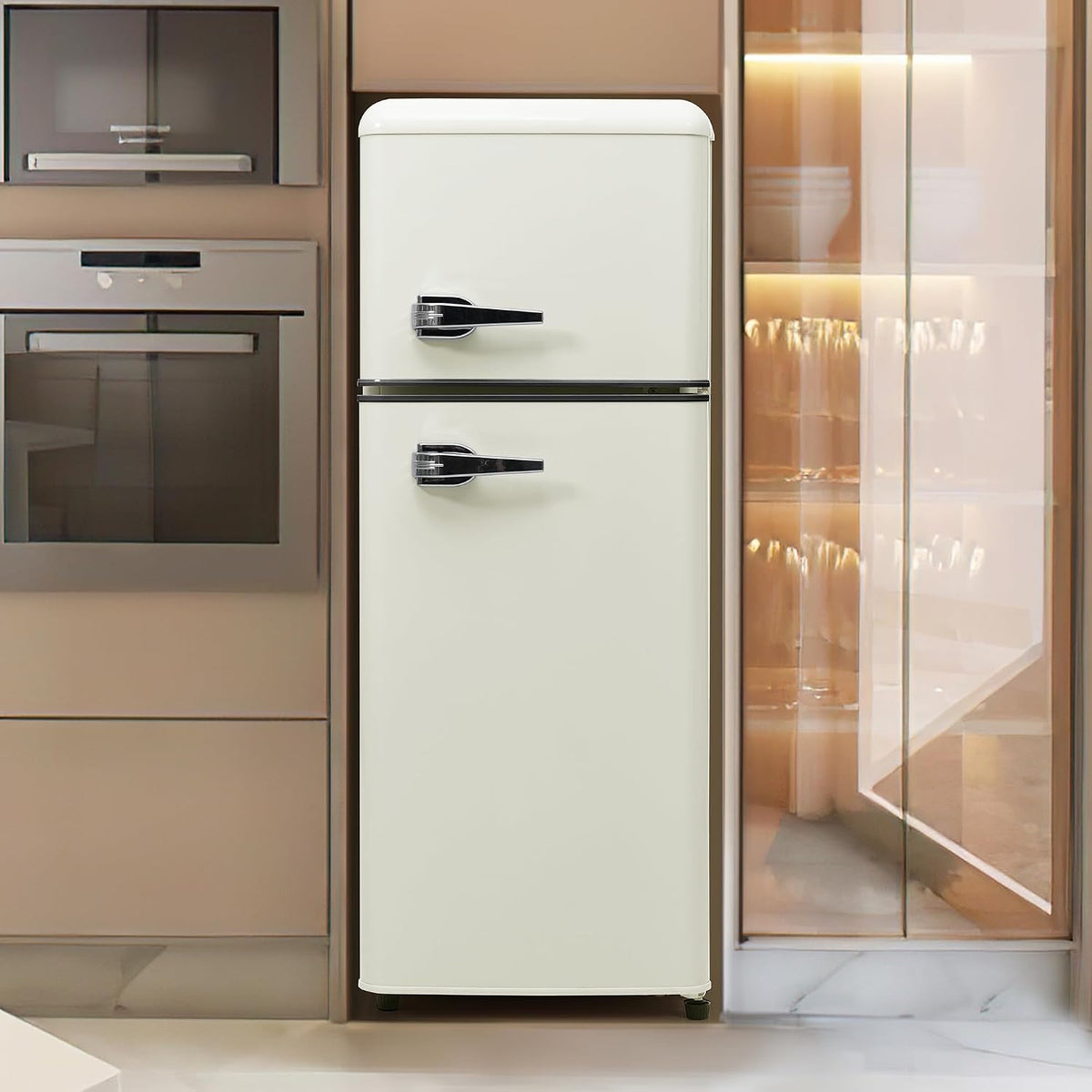 Merax Kühl-Gefrierkombination, 92 L, 28 L, Weiß, Retro Kühlschrank, Zweitürig Mini Kühlschrank mit Gefrierfach, Kühlschrank Freistehend