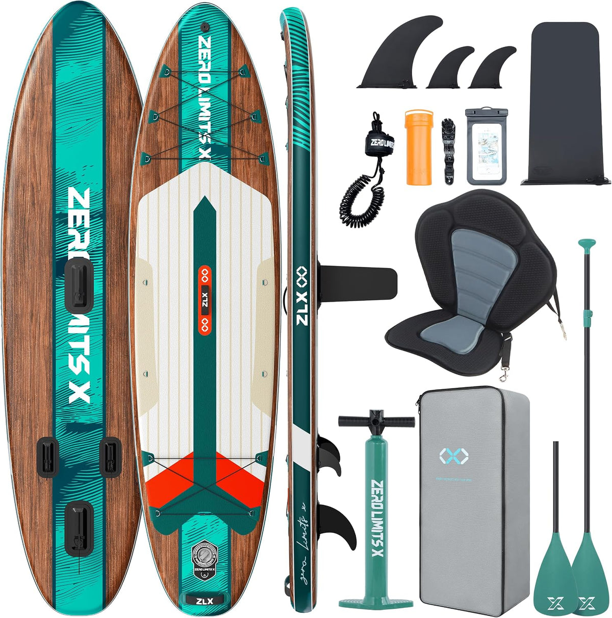 ZLX SUP-Board, 320 cm, Mehrfarbig, SUP Board mit Sitz Tragbar Stand up Paddling Board Stabil, Anti-Rutsch Deck