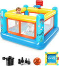 AKEYDIY Hüpfburgen, Blau/Gelb/Rot/Orange, Aufblasbare Hüpfburg für Kinder von 3, 6 Jahren, kleines PVC-Hüpfburg-Spielhaus mit Hüpfkissen
