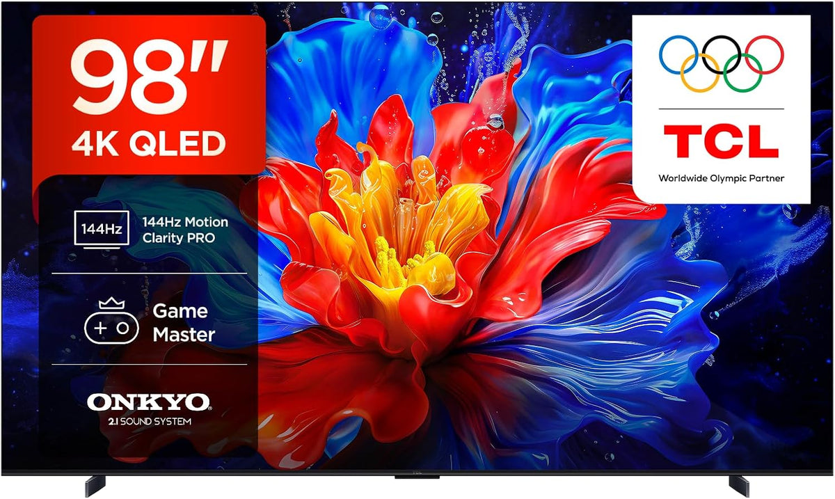 TCL Fernseher, 98 Zoll, Schwarz, 98P8K QLED 4K HDR UHD, Smart Google TV (Dolby Vision & Atmos, 144Hz Motion Clarity Pro