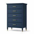 Hohe Schubladenkommode mit 5 Schubladen, 75 × 45 × 125 cm, Dunkelblau/Gold, moderner Landhausstil