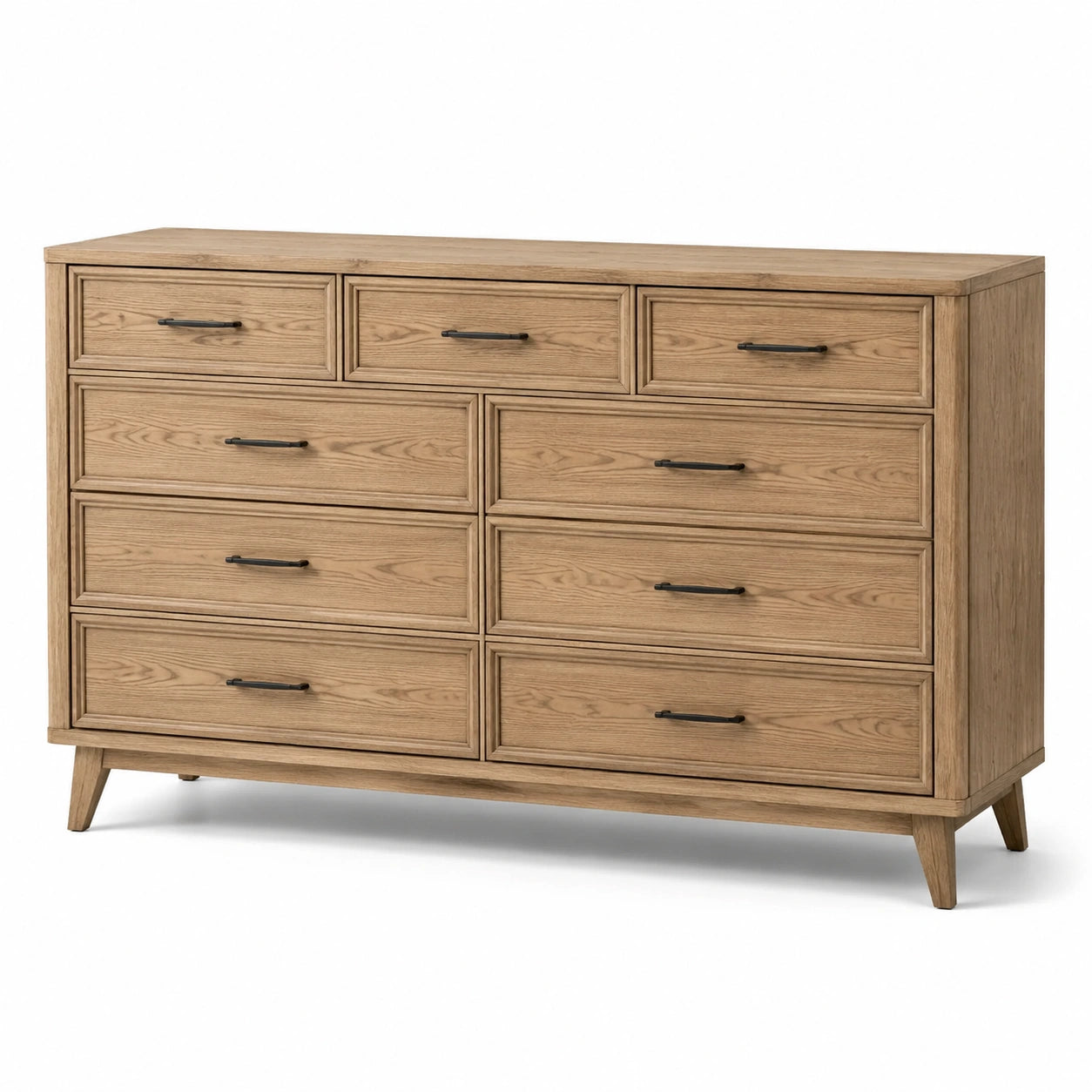 Kommode mit 9 Schubladen, Naturbraun und Schwarz, 160 × 45 × 95 cm