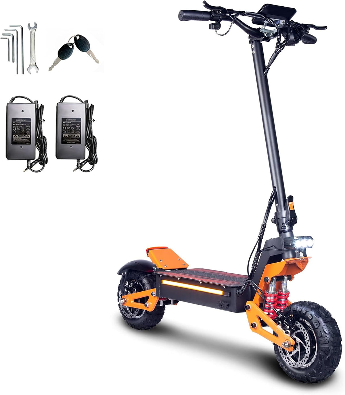 HWWH E-Scooter, 11 Zoll, Schwarz/Orange, Offroad Elektroroller Schneller E Roller Elektroscooter