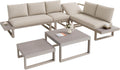 Sofa DRIXNO, Beige, Gartenmöbel Set, Balkonmöbel Set mit Verstellbarer Neigungsfunktion, Gartenlounge-Set mit Zwei Couchtischen