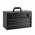 Stahl-Werkzeugkasten mit 3 Schubladen, Deckelfach und Tragegriff, 51 × 22 × 34 cm, Schwarz