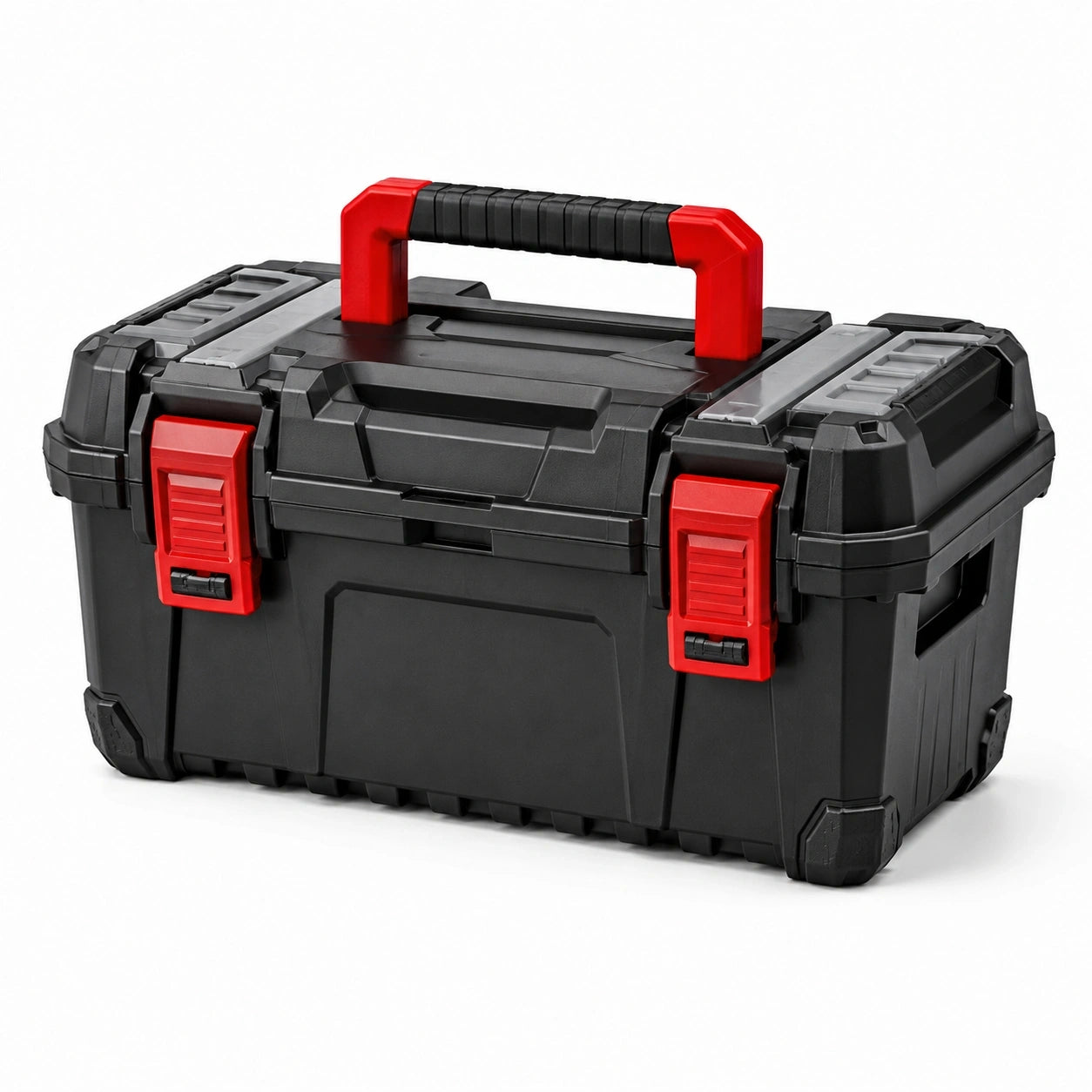 Werkzeugkoffer aus Kunststoff mit Tragegriff und Doppelverschluss, 55 × 28 × 27 cm, Schwarz/Rot/Grau
