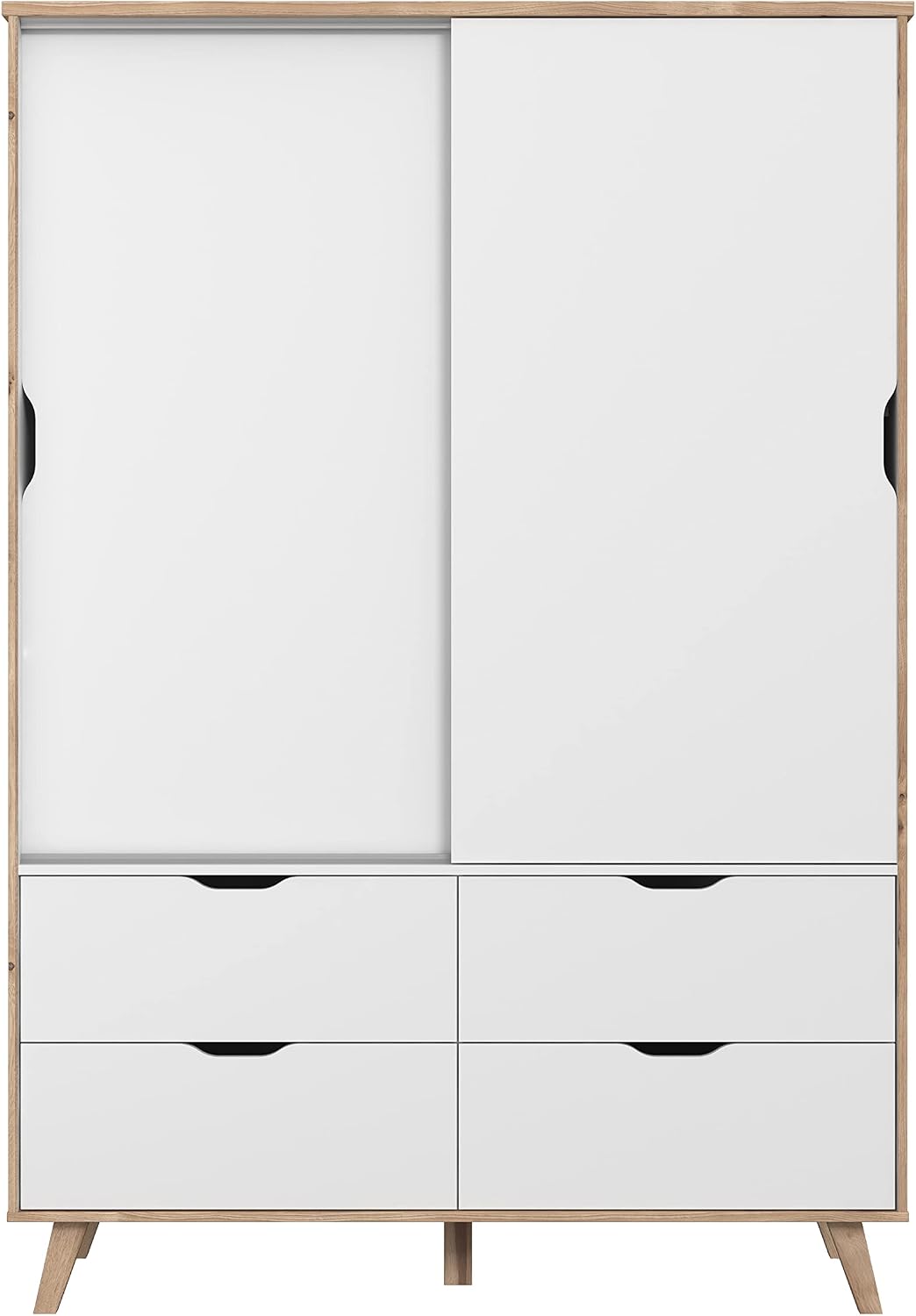 Kleiderschrank Forte, 201.5 cm, 139 cm, 53 cm, Eiche, VANKKA Schrank 140 Schiebetüren Skandinavischer Stil