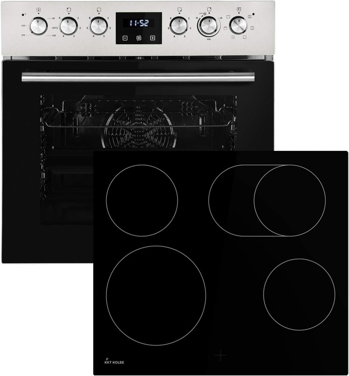 KKT KOLBE Backofen, 59,5 cm, 60 cm, Schwarz/Silber, Herdset: Einbau EH6309ED + Glaskeramik Kochfeld EM5901RL