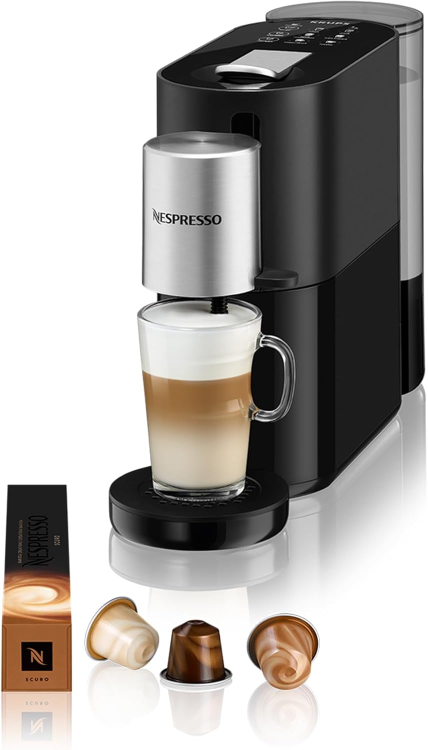 KRUPS Milchaufschäumer, 19bar, 1 L, schwarz/silber, Nespresso Atelier Kaffeemaschine mit, Wassertank, inkl. Glastasse+Kapseln