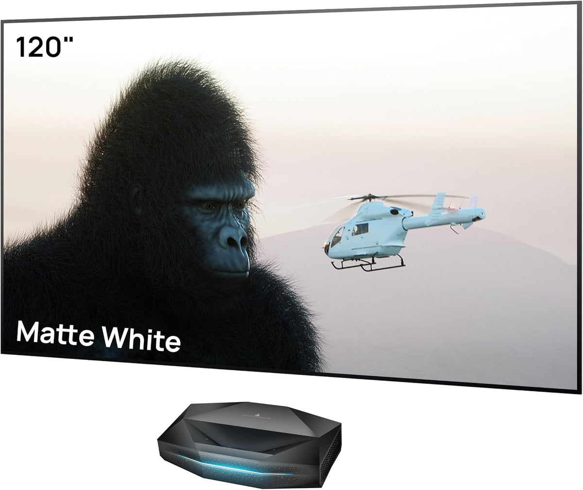 AWOL Beamer, Mehrfarbig, VISION Aetherion Pro + 120' Fester Projektorbildschirm-Set, 4K UHD HDR10+, Dolby Vision und Atmos