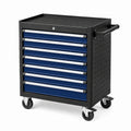 Abschließbarer Werkzeugwagen mit 7 Schubladen und Rollen, 70 × 33 × 77 cm, Schwarz/Dunkelblau/Silber