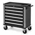 Mobiler Werkstattwagen aus Stahl mit 6 abschließbaren Schubladen, 77 × 47 × 98 cm, Schwarz/Silber