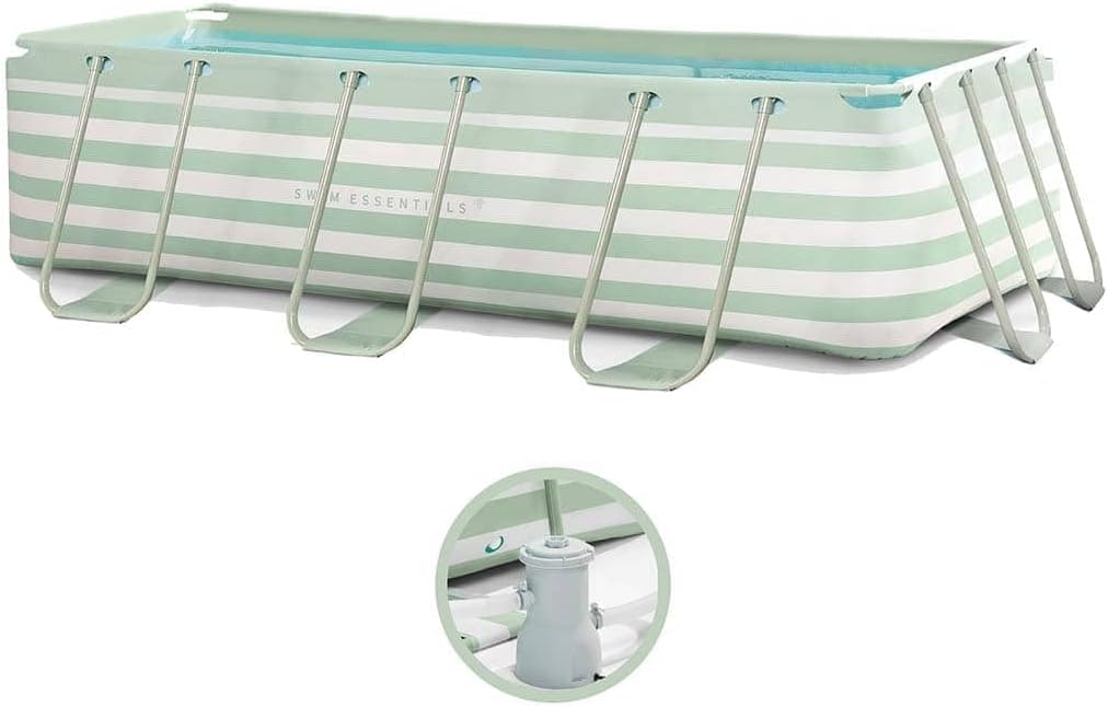 Swim Essentials Stahlrahmenpool, 400 x 200 x 75 cm, Grün, Aufstellpool - Rahmenpool - Rechteck - /Weiß - (inklusive