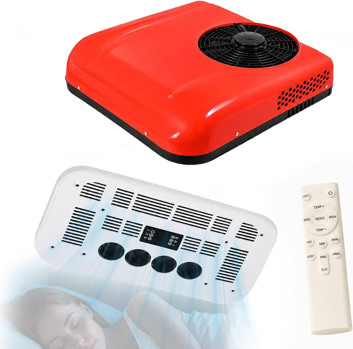 HCAUYNN Mobiles Klimagerät, 12 V, 24 V, Rot, Campingbus Klimaanlage Dachgerät, / Wohnmobil AC